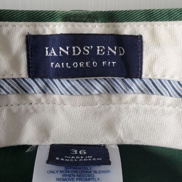 LANDS' END GREEN COTTON CHINO PANTS SIZE 36, WAIST 37, INSEAM 32 HOLIDAY (FLAWS) - Picture 4 of 11